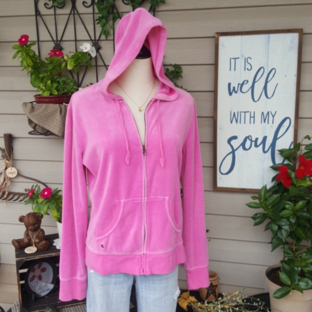 SO ♡ Wear It--Declare It ♡ Sweet Soft Velvety Pink L|S Hoodie Zip Jacket XL